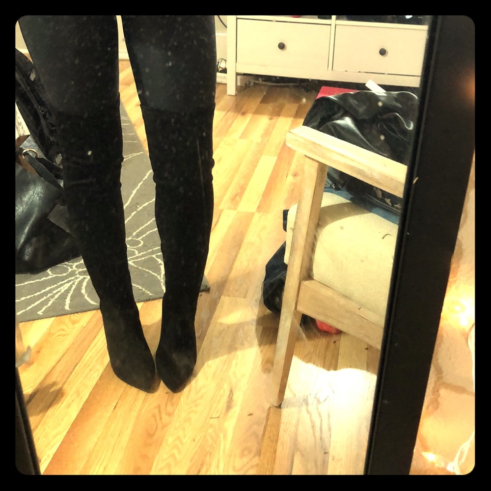 Black suede OTK boots